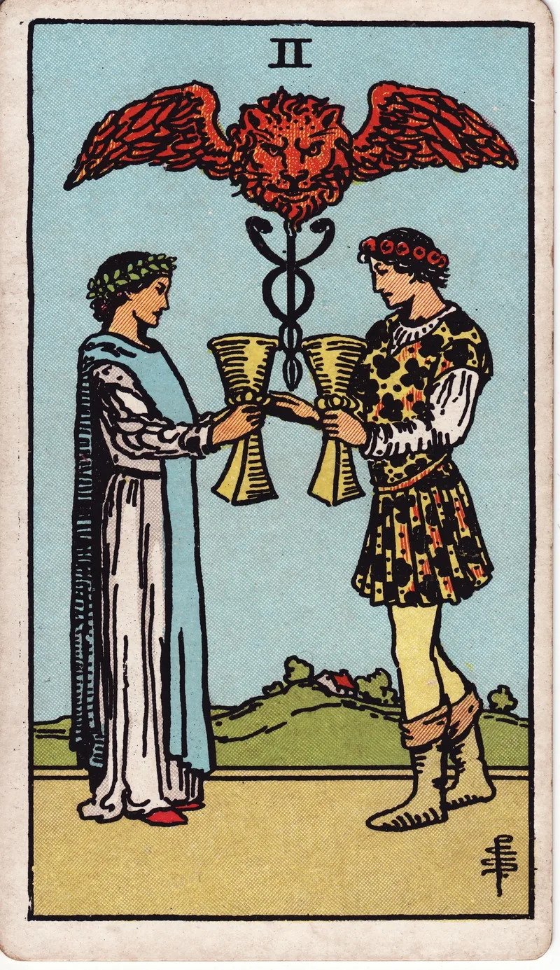 Hình lá bài Hai Cốc (Two of Cups) — Ẩn phụ · chất Cốc