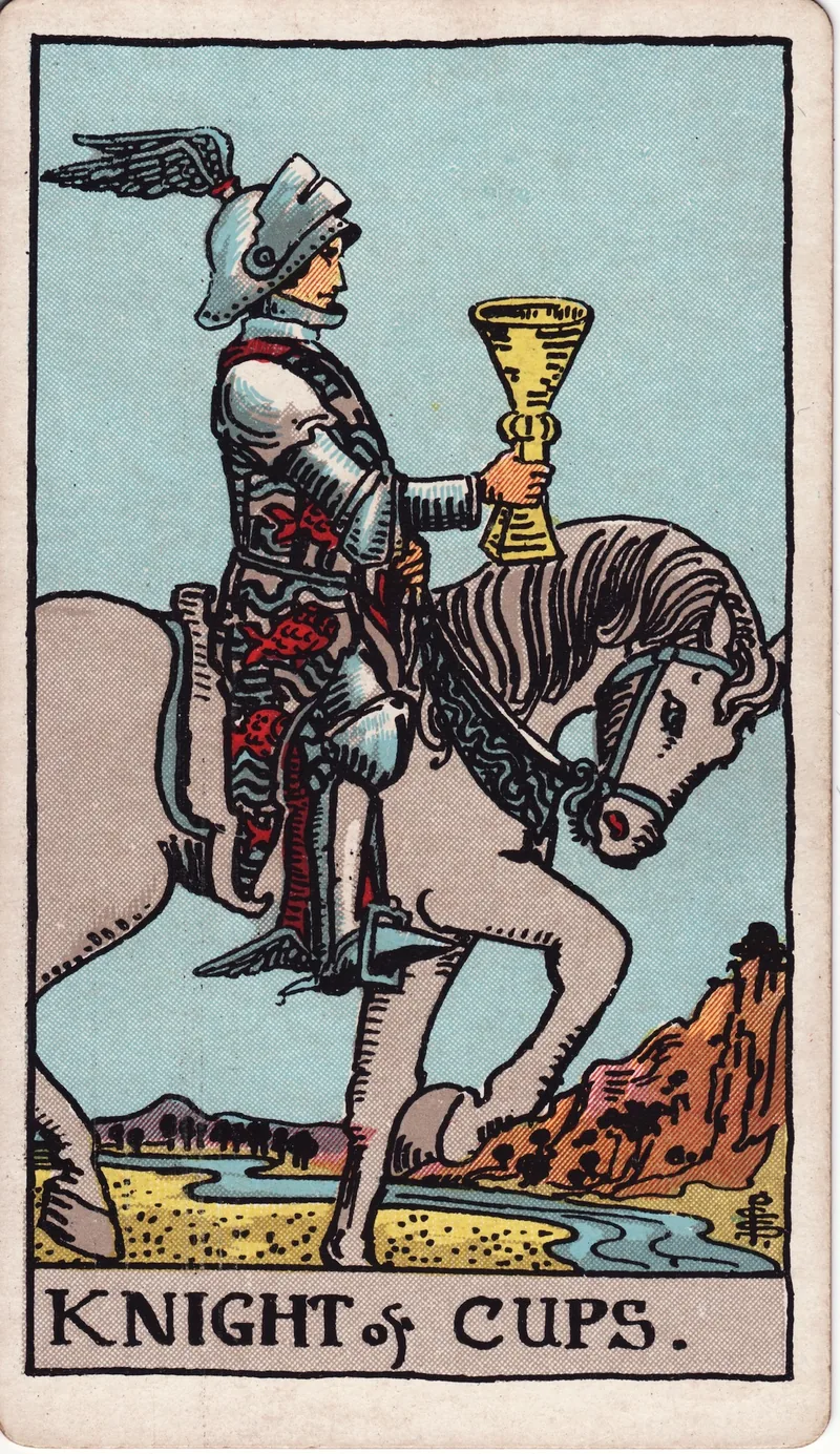 Hình lá bài Hiệp Sĩ Cốc (Knight of Cups) — Ẩn phụ · chất Cốc