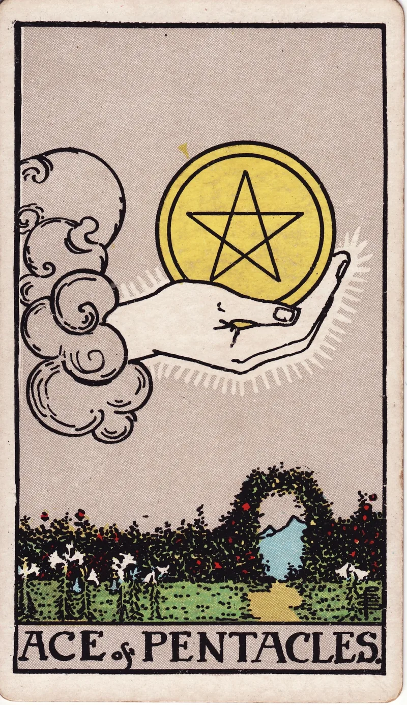 Hình lá bài Át Tiền (Ace of Pentacles) — Ẩn phụ · chất Tiền