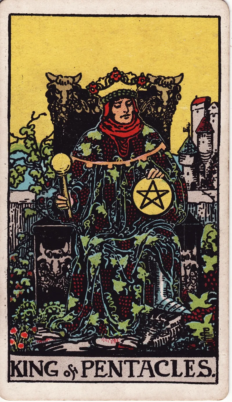 Hình lá bài Vua Tiền (King of Pentacles) — Ẩn phụ · chất Tiền
