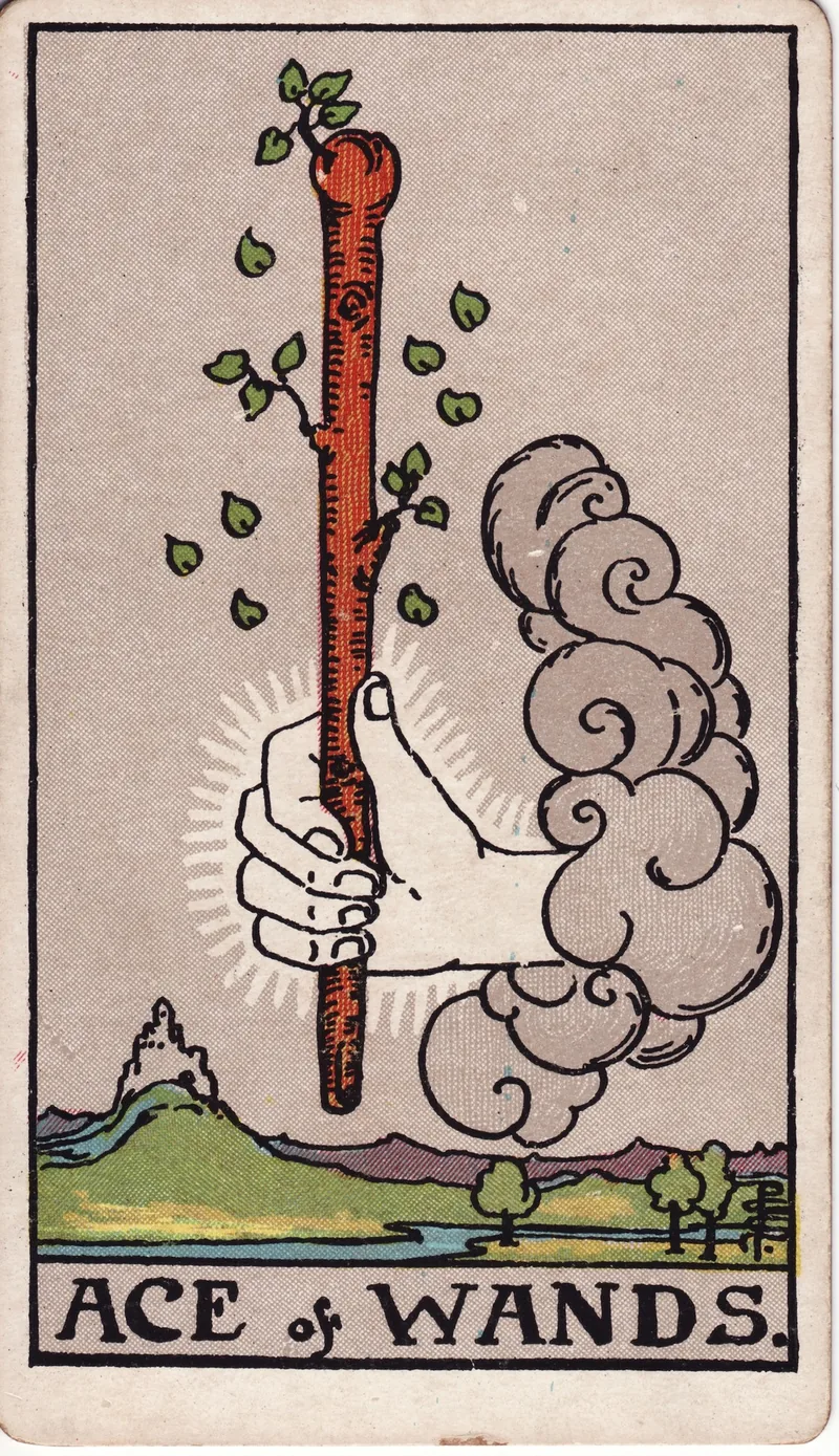 Hình lá bài Át Gậy (Ace of Wands) — Ẩn phụ · chất Gậy